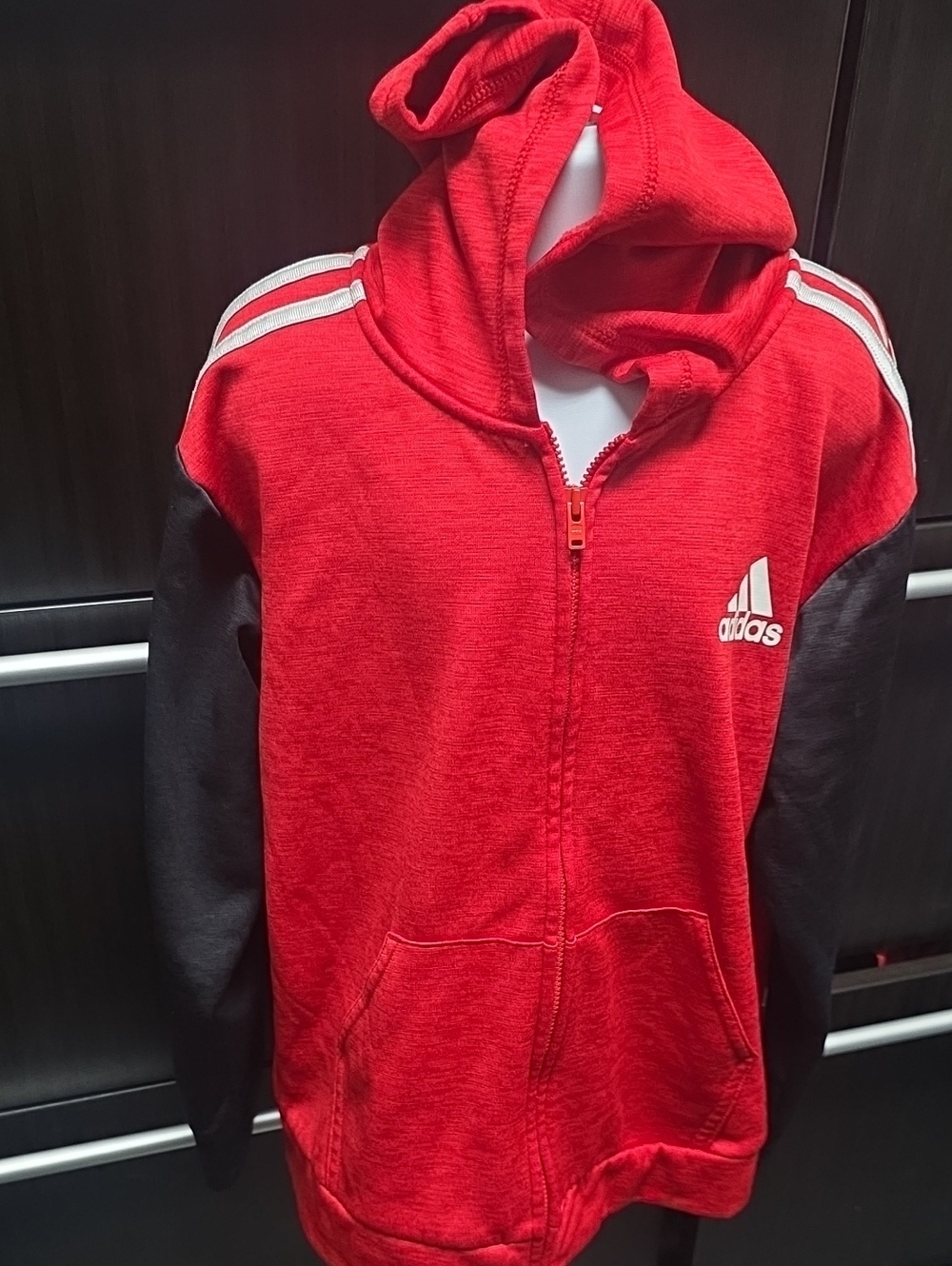 adidas Red & Black Kids Zip-Up Hoodie with Hood